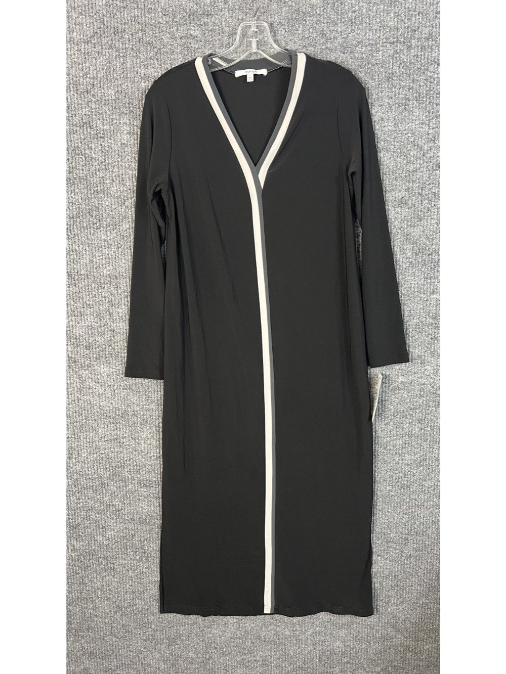 Sympli Underline V Neck Midi Dress Size 8 Black Stretch Capsule Classic